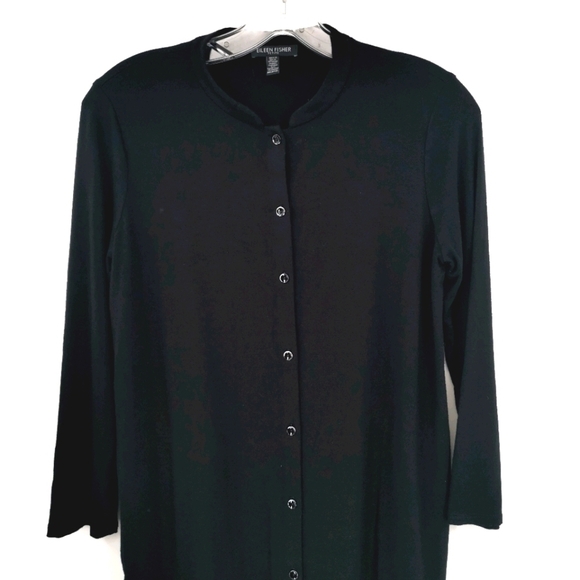 Eileen Fisher Women's PP Button-Down Black Dress - Picture 2 of 11